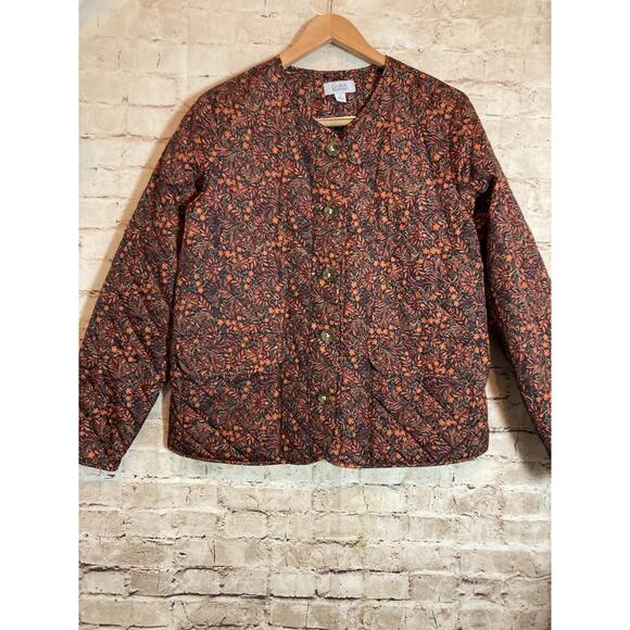 Croft & Barrow Quilted Jacket Womens Medium Rust Brown Floral Lightweight Pocket - Picture 1 of 11